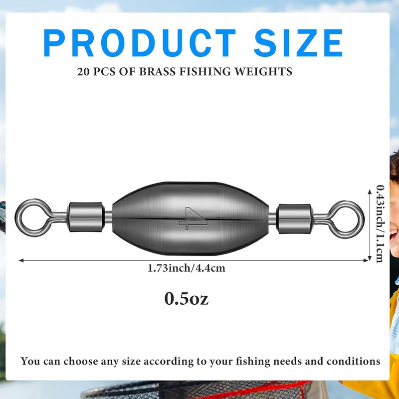 Seenelling 20 Pcs Brass Fishing Sinker Swivel Fishing Weights Saltwater Bullet Sinkers Drop Shot Weight Egg Sinkers with Swivel Rolling Removable Freshwater - Image 2